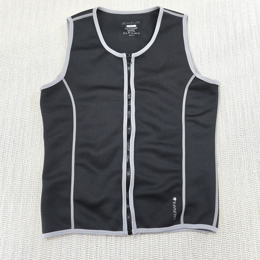 SaunaFX Vest Mens Medium Black Gray Full Zip Sweat Sauna Slimming Tank Top Gym